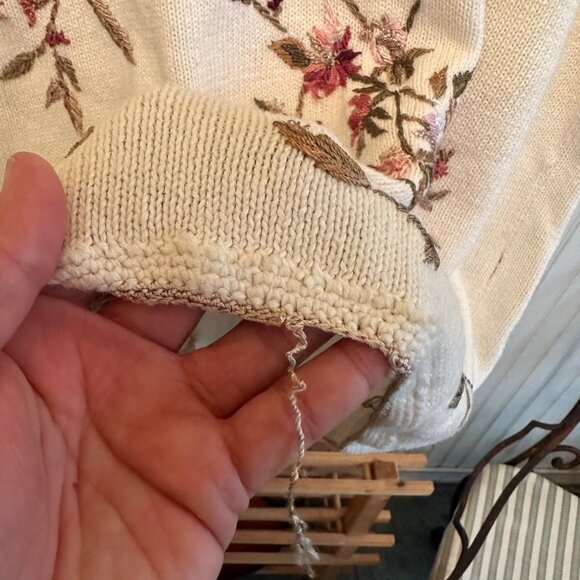 Vintage Plus size sweater 90s Carly St. Clair cross-stitch florals pastel 2X - Picture 6 of 8